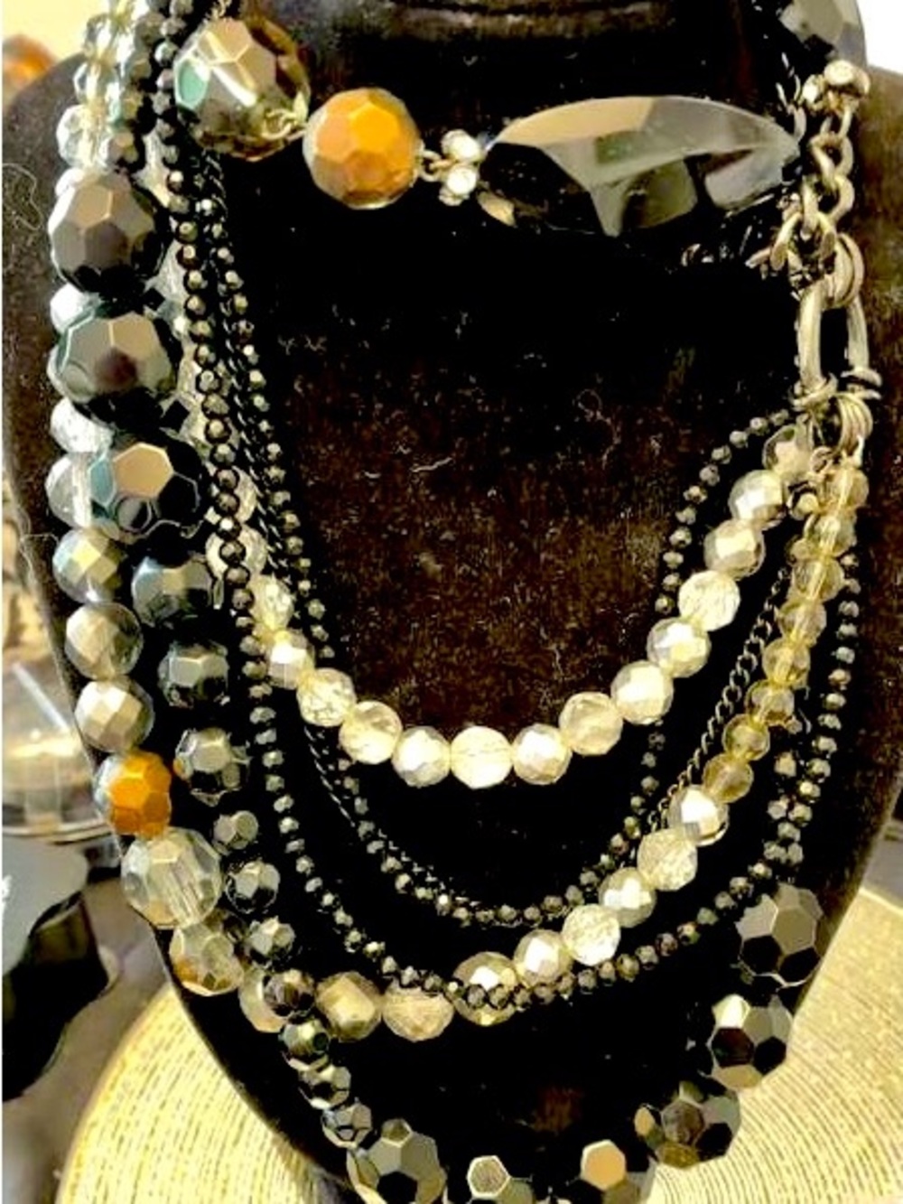 24” NOS Vintage Multi-Strand
Faceted Austrian Crystal Collar Necklace
- Gunmetal